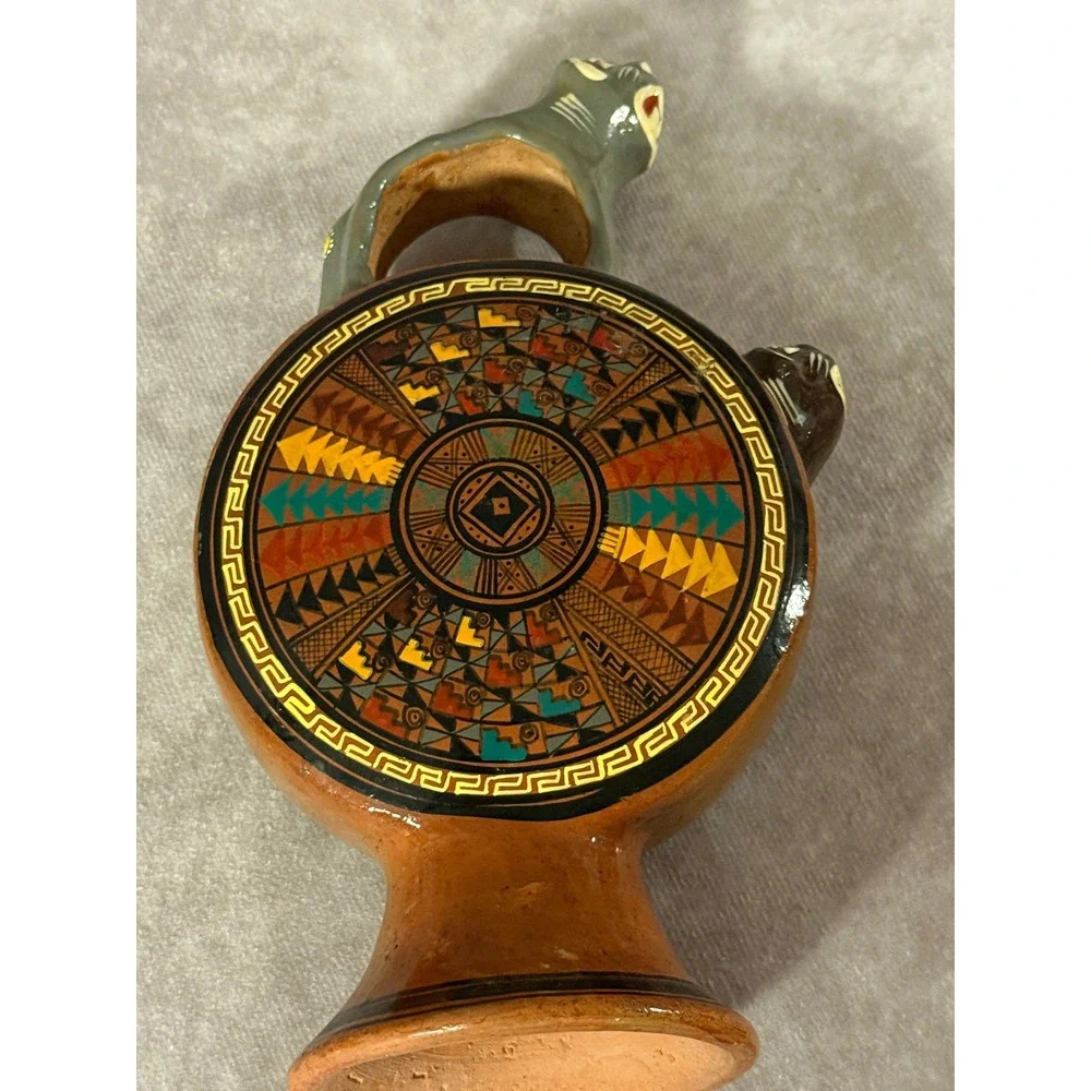 Vintage Peruvian Chicha‎ Jug Cusco Jaguar Pitcher Vessel Folk Art South American